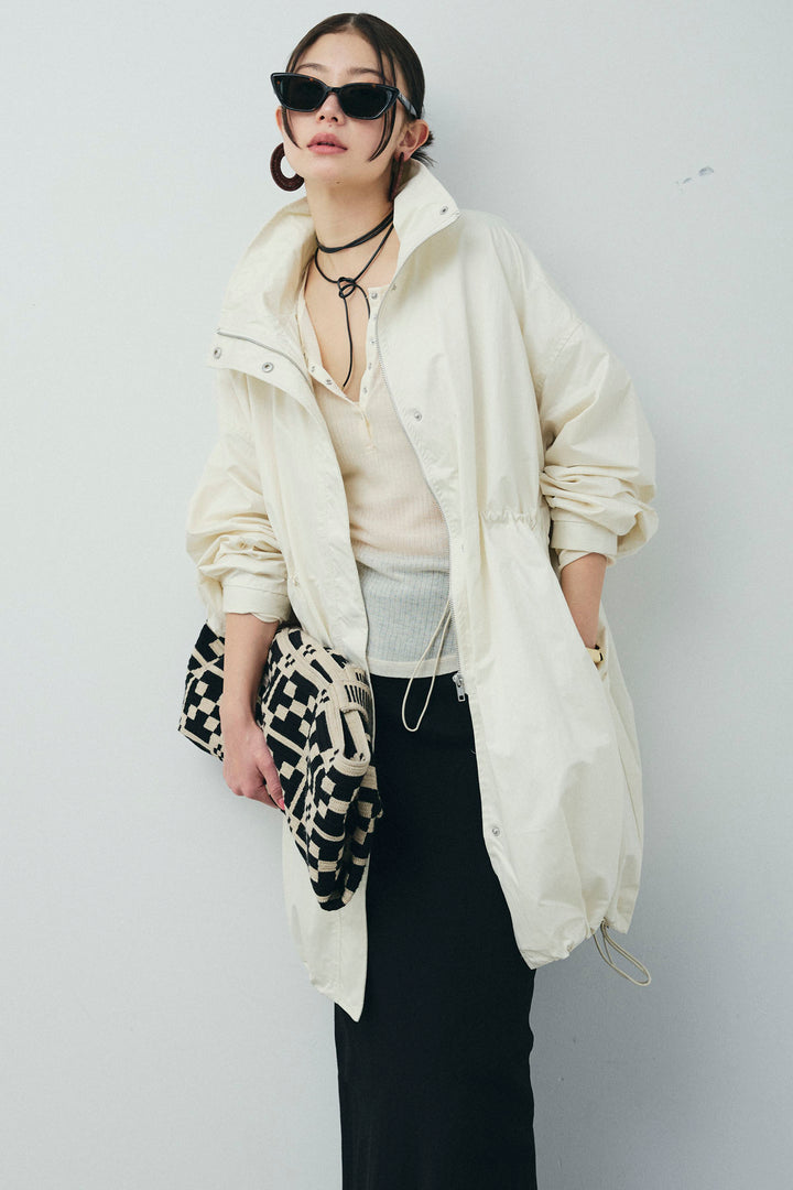 [予約/SET]パールタフタロングマンパ+シアーテレコヘンリーネックPO+ダンボールニットスカート+スリットレギンス(4set)