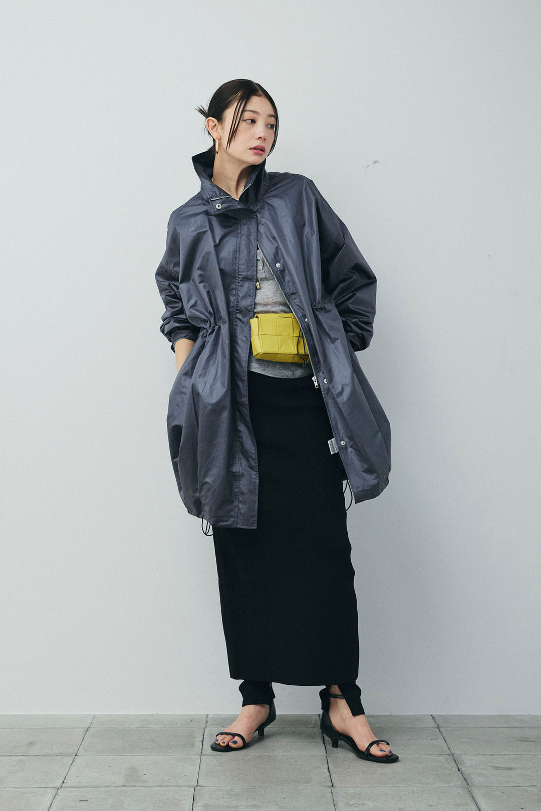 [予約/SET]パールタフタロングマンパ+シアーテレコヘンリーネックPO+ダンボールニットスカート+スリットレギンス(4set)