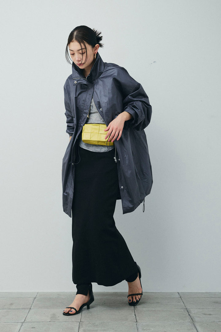 [予約/SET]パールタフタロングマンパ+シアーテレコヘンリーネックPO+ダンボールニットスカート+スリットレギンス(4set)