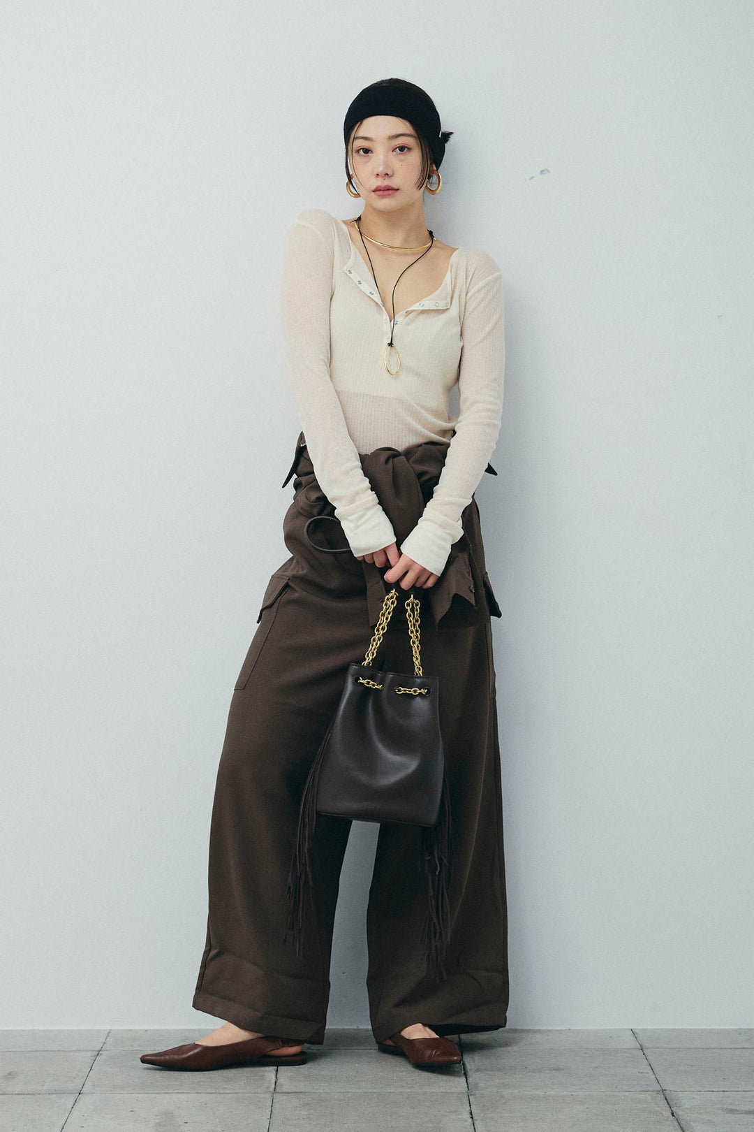 [予約/SET]ドロストジャンプスーツ+シアーテレコヘンリーネックPO(2set)