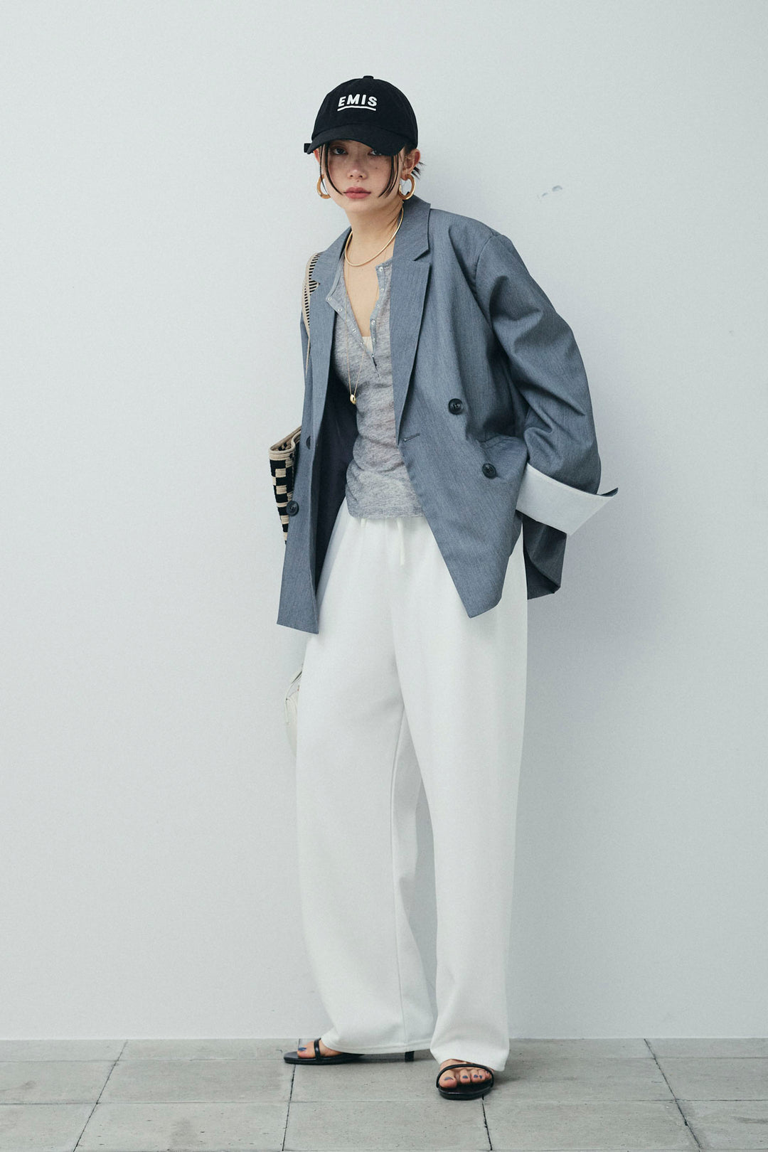 [予約/SET]TRツイル袖折り返しダブルジャケット+ストレートスウェットパンツ(2set)