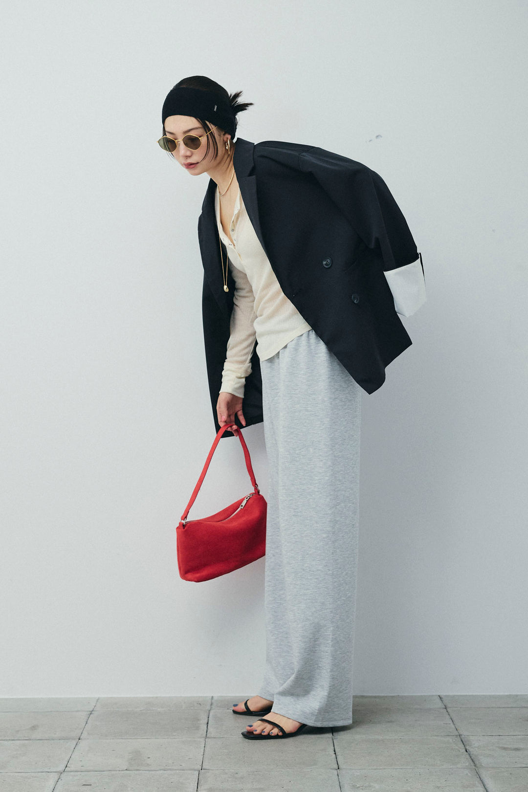 [予約/SET]TRツイル袖折り返しダブルジャケット+ストレートスウェットパンツ(2set)