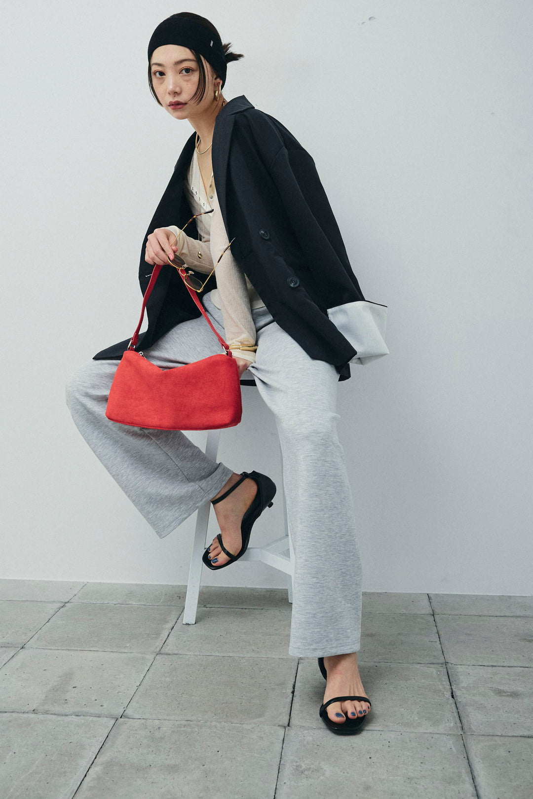 [予約/SET]TRツイル袖折り返しダブルジャケット+ストレートスウェットパンツ(2set)