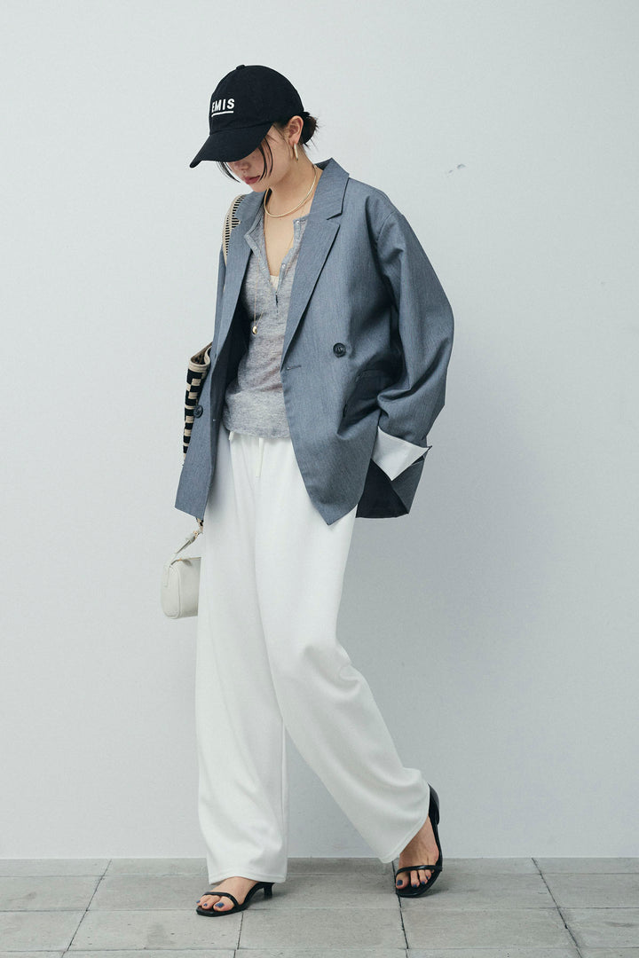 [予約/SET]TRツイル袖折り返しダブルジャケット+ストレートスウェットパンツ(2set)