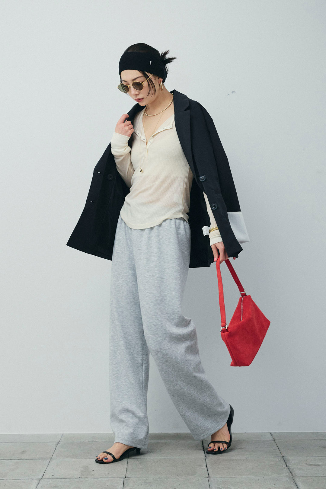 [予約/SET]TRツイル袖折り返しダブルジャケット+ストレートスウェットパンツ(2set)