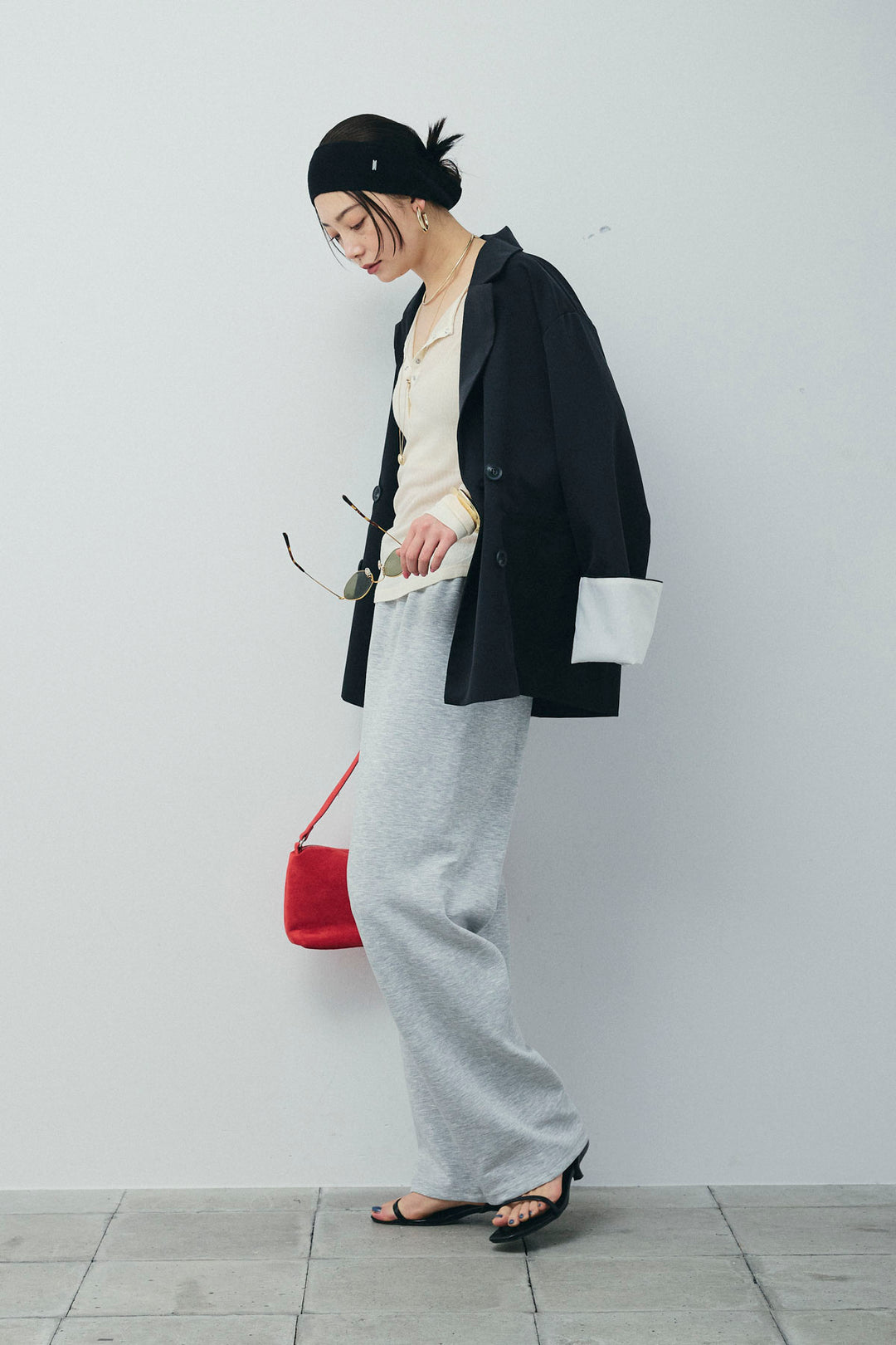 [予約/SET]TRツイル袖折り返しダブルジャケット+ストレートスウェットパンツ(2set)