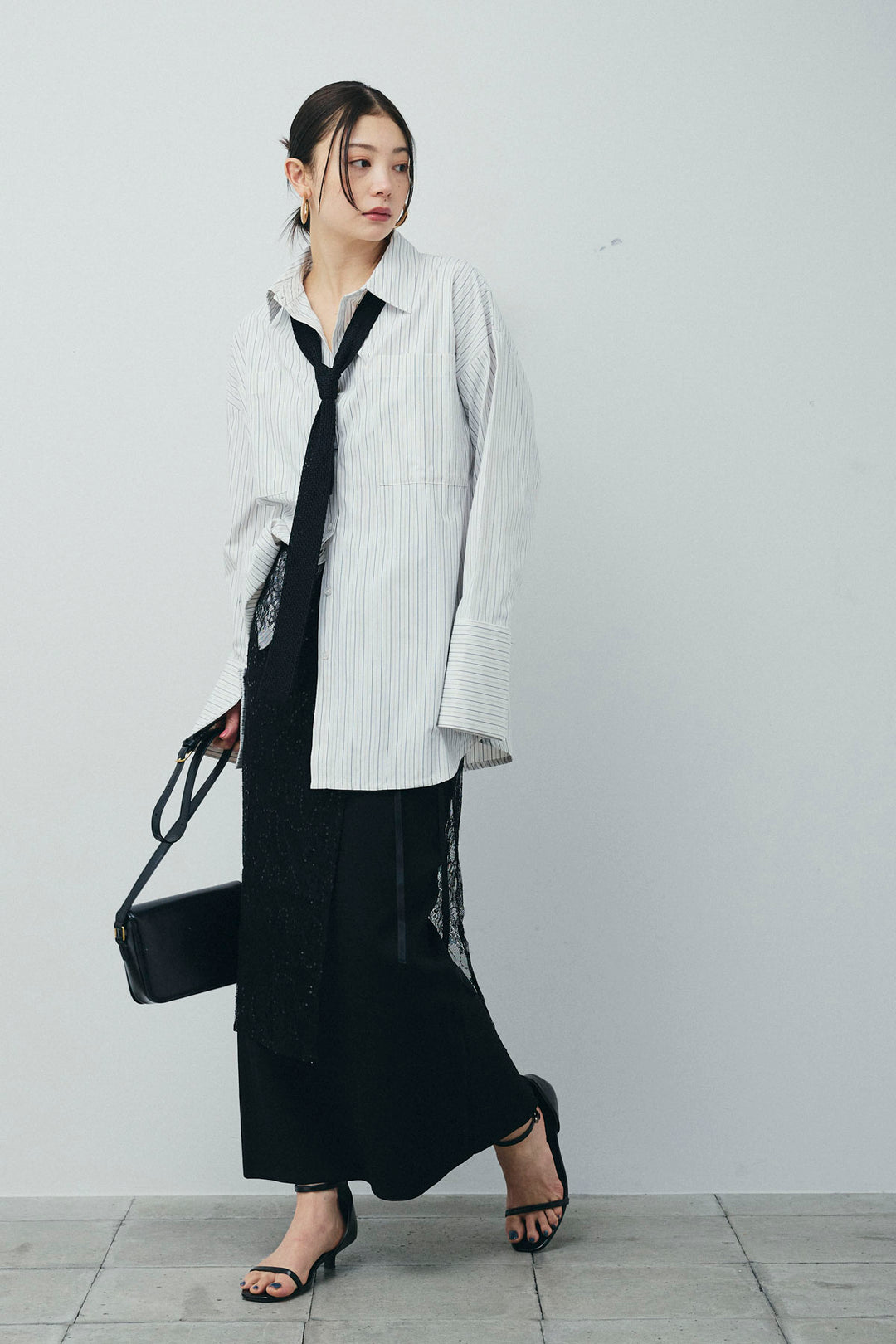 [予約/SET]ビッグカフスオーバーサイズシャツ+ダンボールニットスカート(2set)