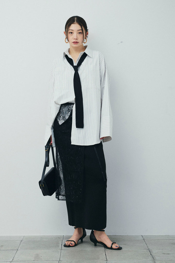 [予約/SET]ビッグカフスオーバーサイズシャツ+ダンボールニットスカート(2set)