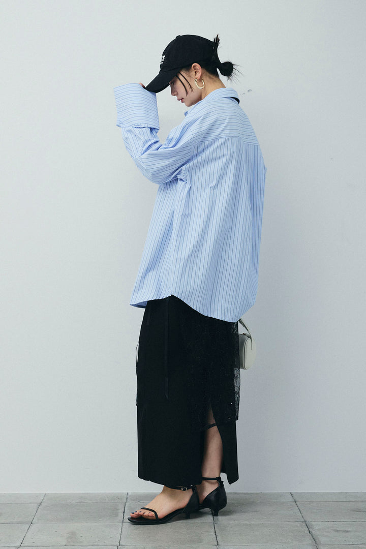 [予約/SET]ビッグカフスオーバーサイズシャツ+ダンボールニットスカート(2set)