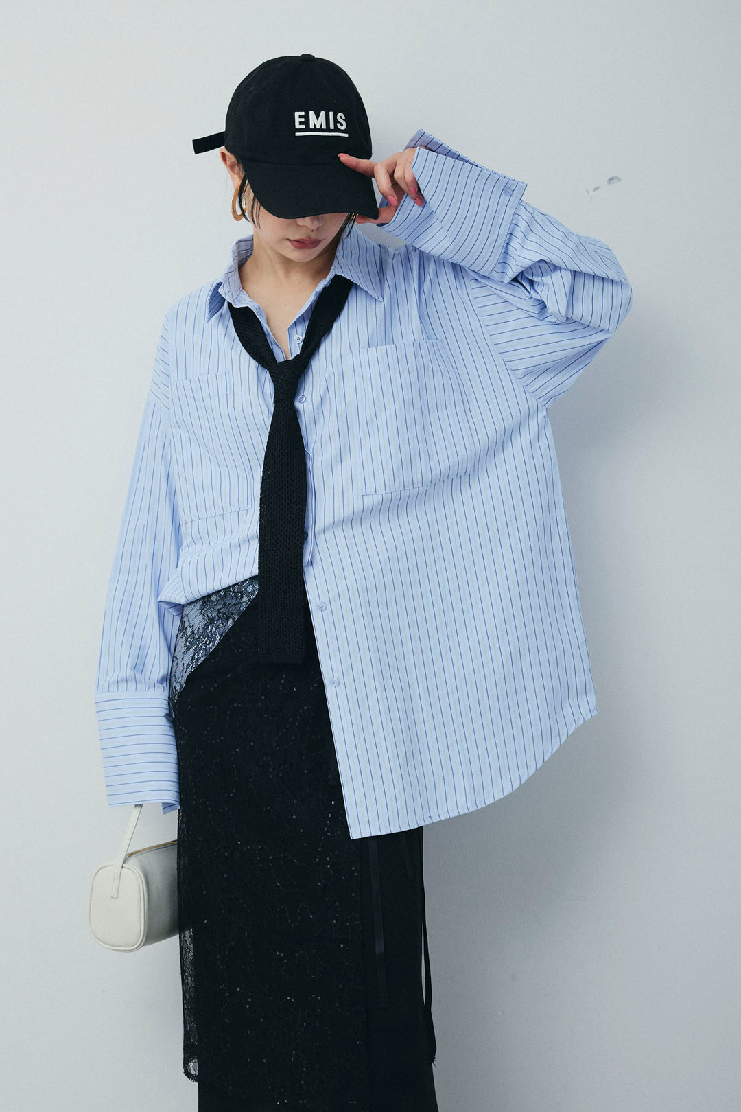 [予約/SET]ビッグカフスオーバーサイズシャツ+ダンボールニットスカート(2set)