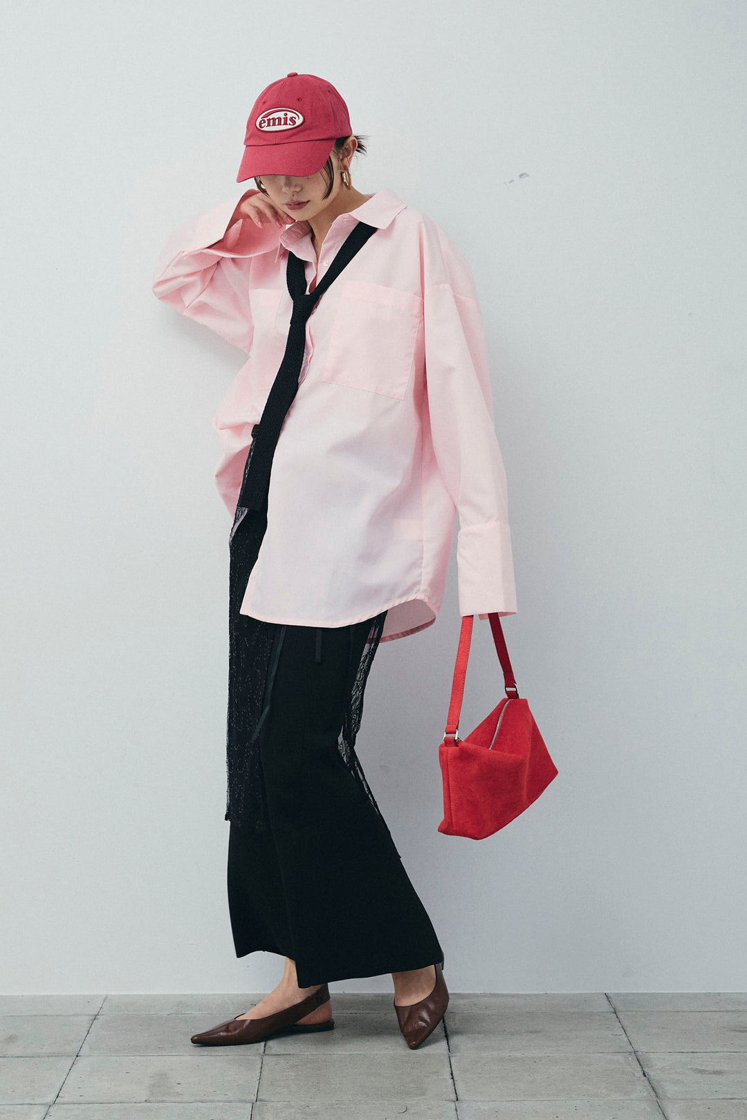 [予約/SET]ビッグカフスオーバーサイズシャツ+ダンボールニットスカート(2set)