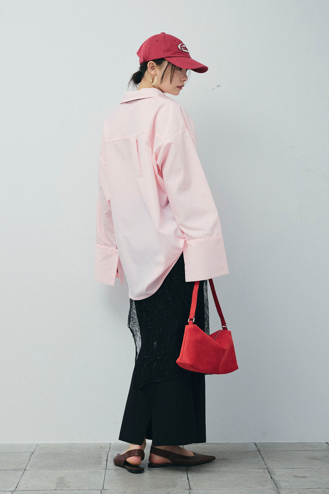 [予約/SET]ビッグカフスオーバーサイズシャツ+ダンボールニットスカート+ラメレースラップスカート+シルクニットタイ(4set)