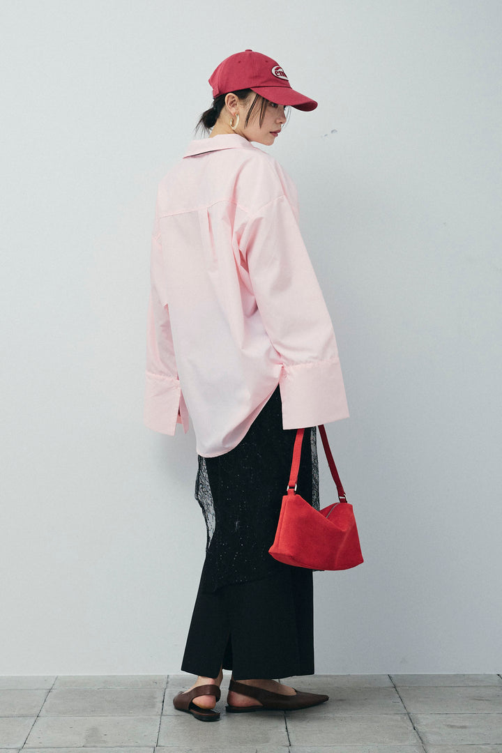 [予約/SET]ビッグカフスオーバーサイズシャツ+ダンボールニットスカート+ラメレースラップスカート+シルクニットタイ(4set)