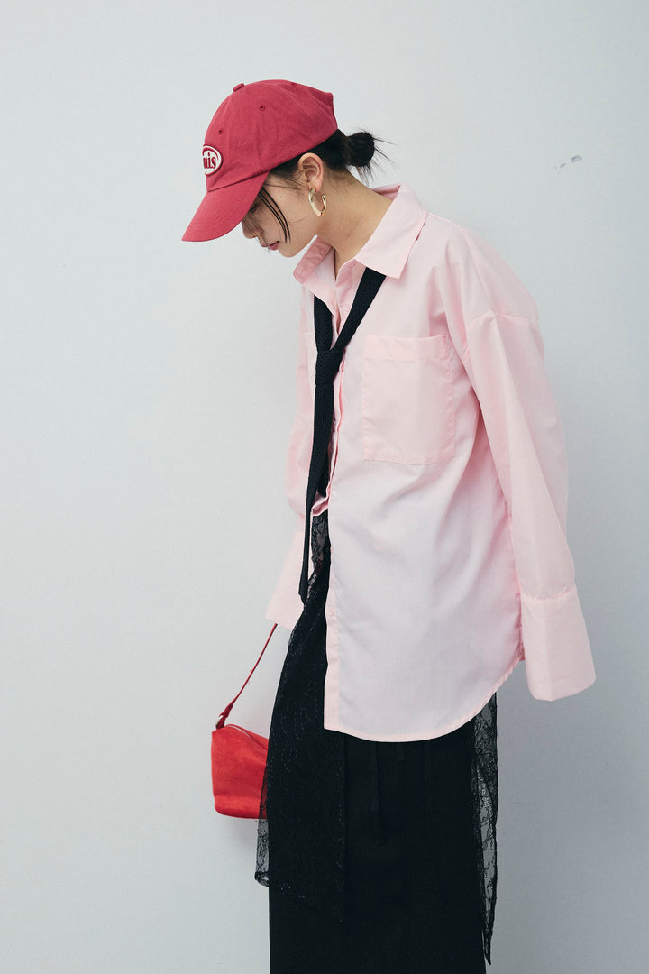 [予約/SET]ビッグカフスオーバーサイズシャツ+ダンボールニットスカート+ラメレースラップスカート+シルクニットタイ(4set)