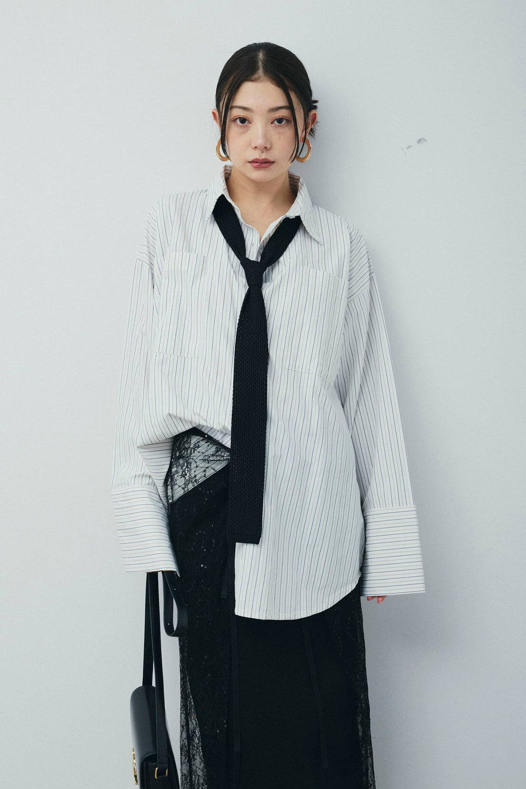 [予約/SET]ビッグカフスオーバーサイズシャツ+シルクニットタイ(2set)