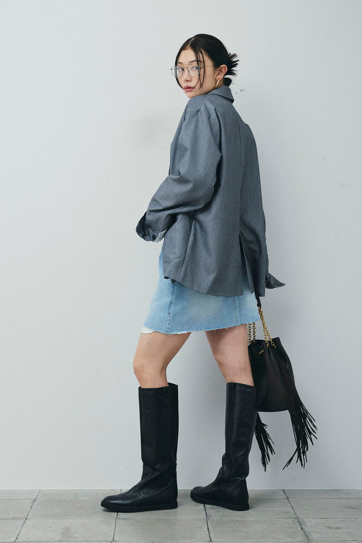 [予約/SET]TRツイル袖折り返しダブルジャケット+デニムミニスカート(2set)