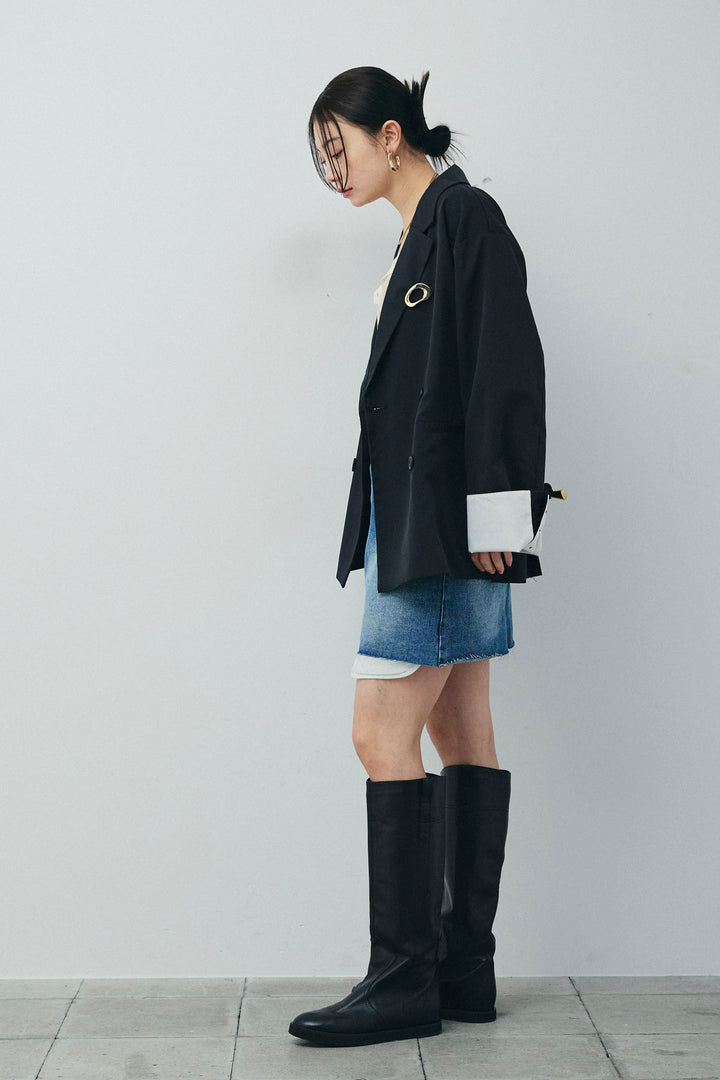 [予約/SET]TRツイル袖折り返しダブルジャケット+デニムミニスカート(2set)