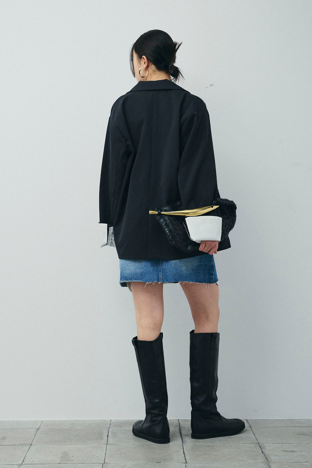 [予約/SET]TRツイル袖折り返しダブルジャケット+デニムミニスカート(2set)