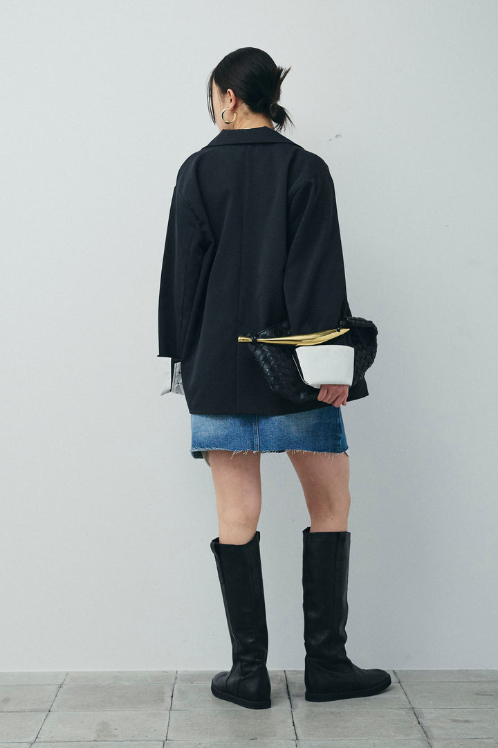 [予約/SET]TRツイル袖折り返しダブルジャケット+デニムミニスカート(2set)