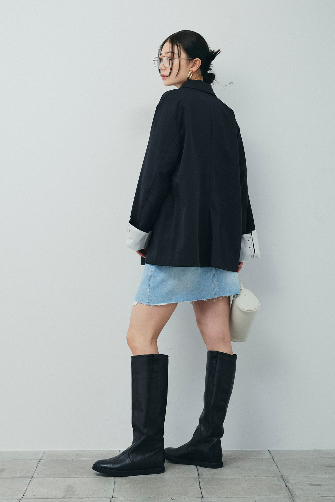 [予約/SET]TRツイル袖折り返しダブルジャケット+デニムミニスカート(2set)