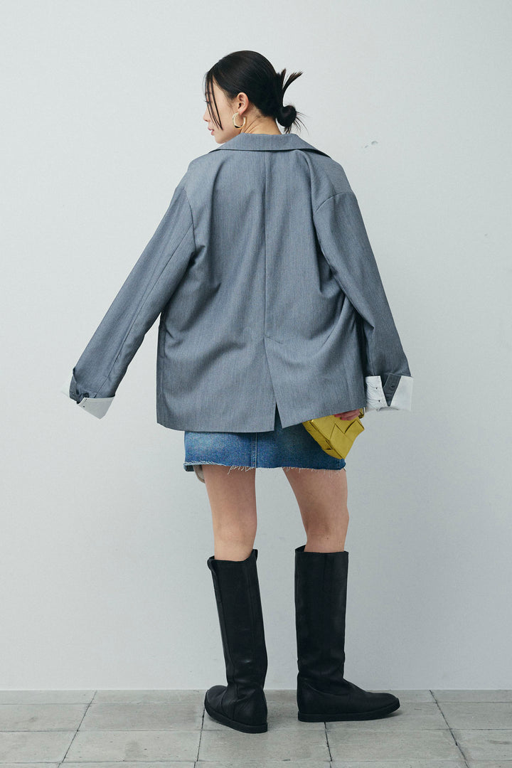 [予約/SET]TRツイル袖折り返しダブルジャケット+デニムミニスカート(2set)