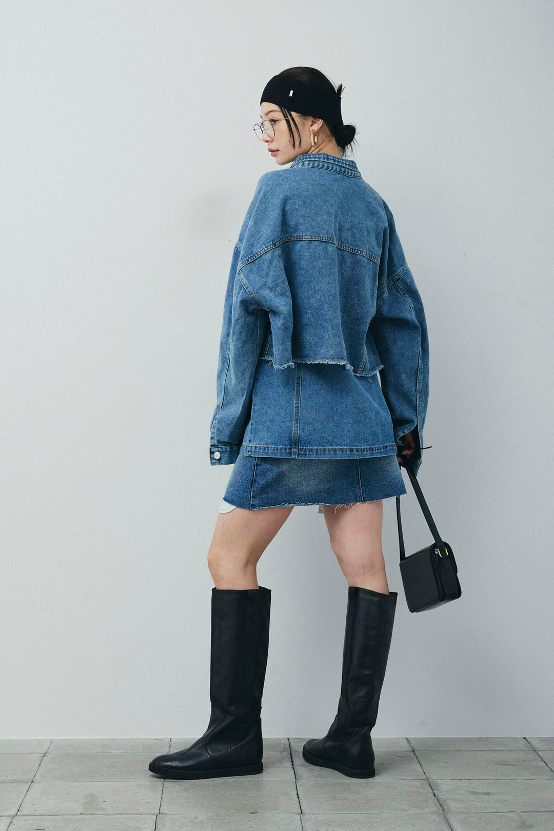 [予約/SET]カットオフショートデニムジャケット+フロントダブルジップデニムビスチェ+デニムミニスカート(3set)