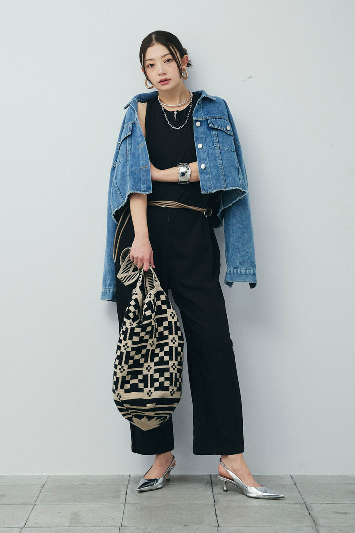 [予約/SET]カットオフショートデニムジャケット+アメリカンスリーブオールインワン(2set)