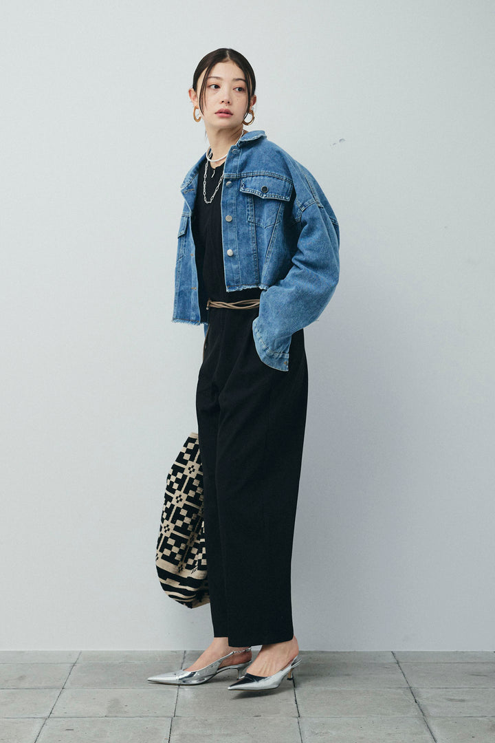 [予約/SET]カットオフショートデニムジャケット+アメリカンスリーブオールインワン(2set)