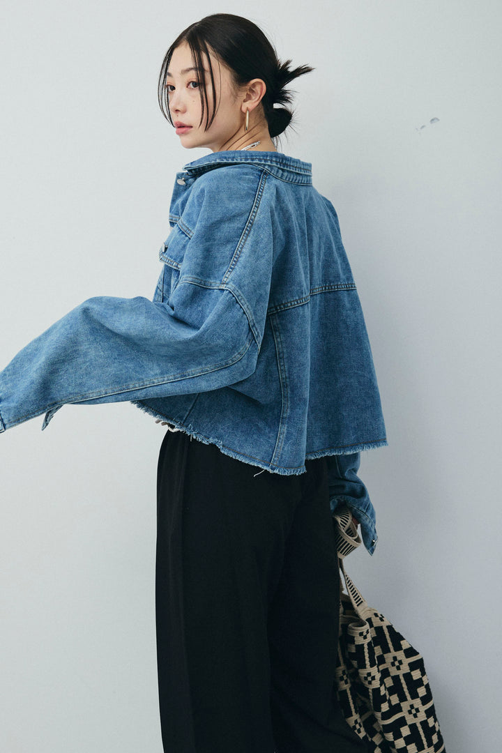 [予約/SET]カットオフショートデニムジャケット+アメリカンスリーブオールインワン(2set)