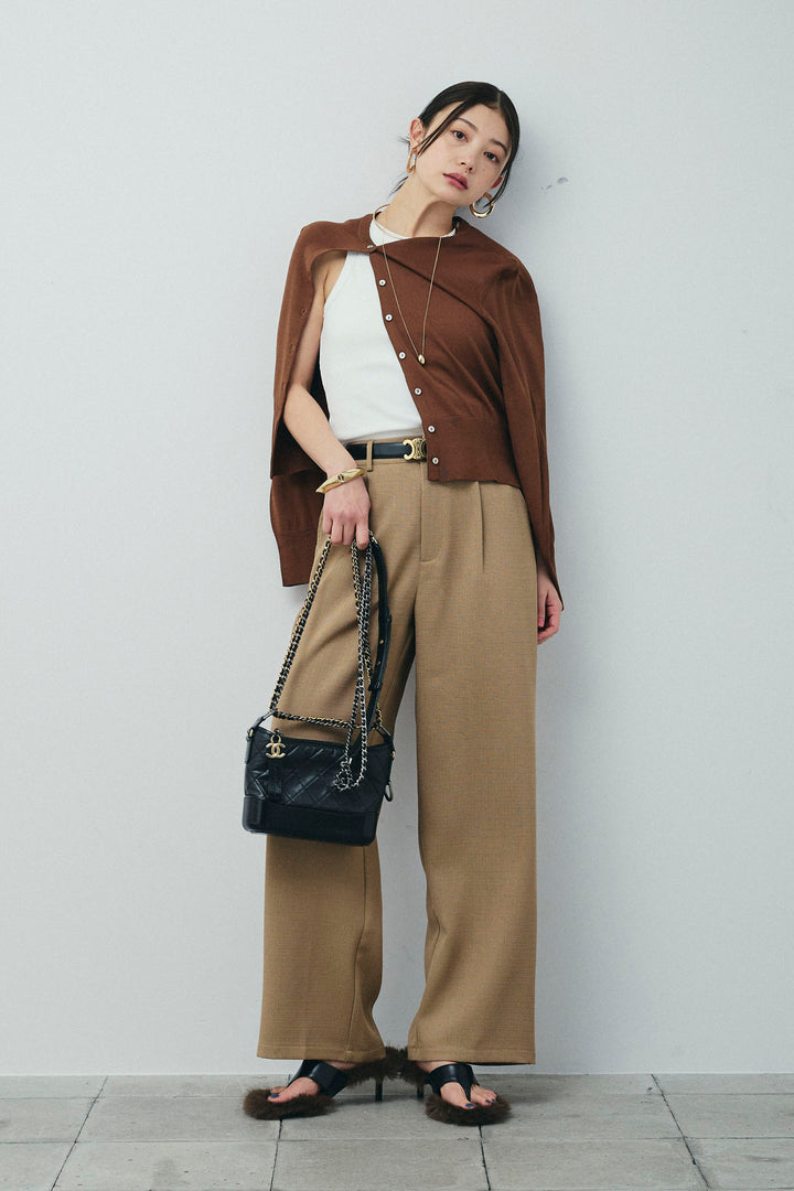 [予約/SET]シェルボタンクルーネックCD+ライトツイードタックワイドパンツ(2set)