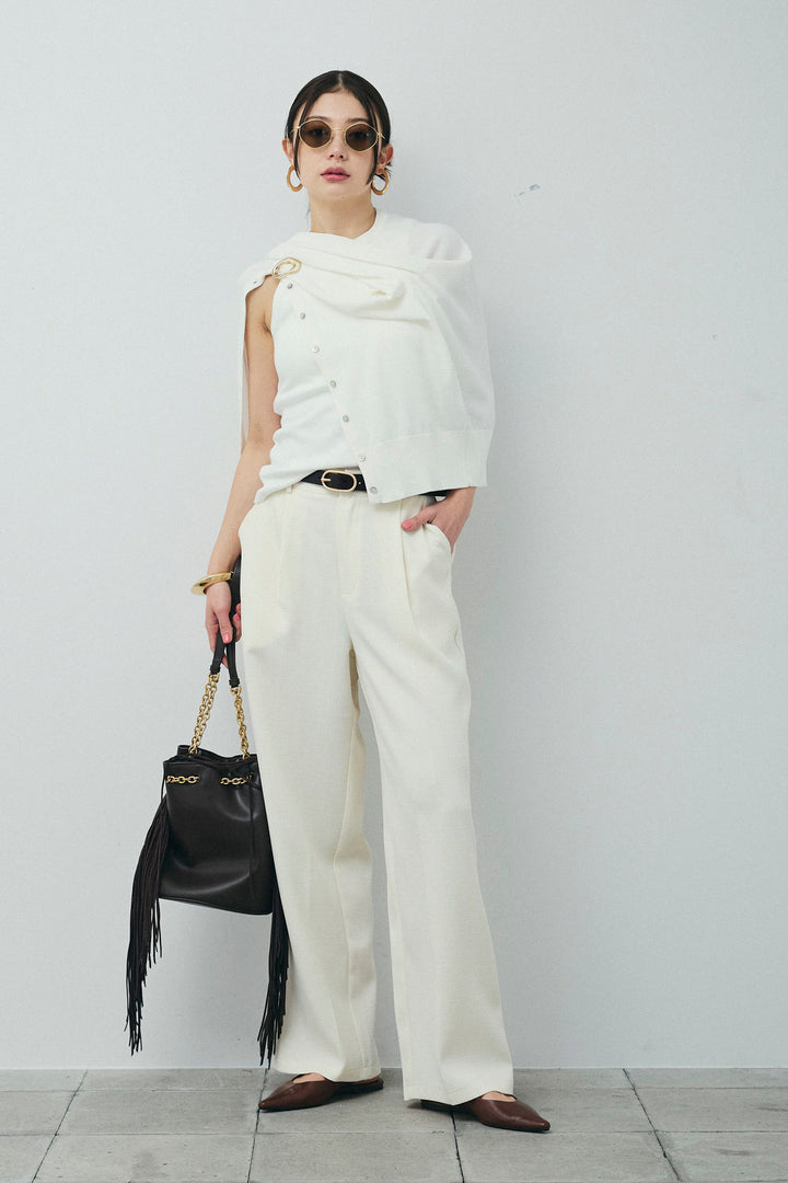 [予約/SET]シェルボタンクルーネックCD+ライトツイードタックワイドパンツ(2set)