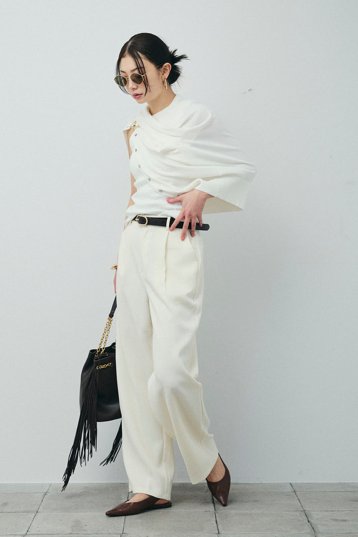 [予約/SET]シェルボタンクルーネックCD+ライトツイードタックワイドパンツ(2set)