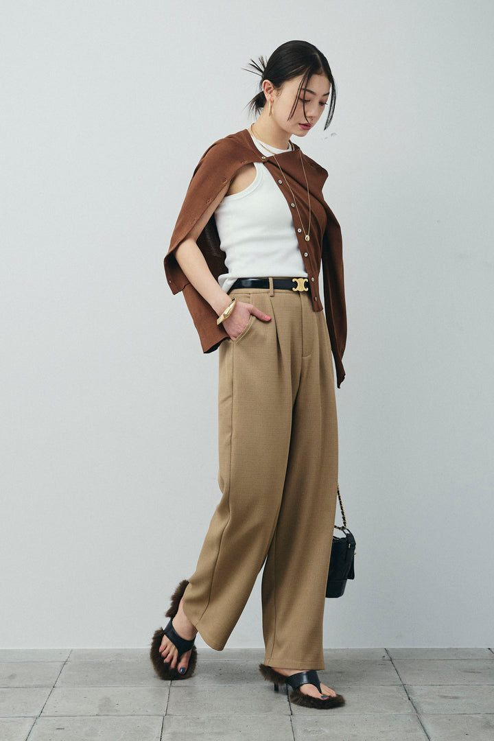 [予約/SET]シェルボタンクルーネックCD+ライトツイードタックワイドパンツ(2set)