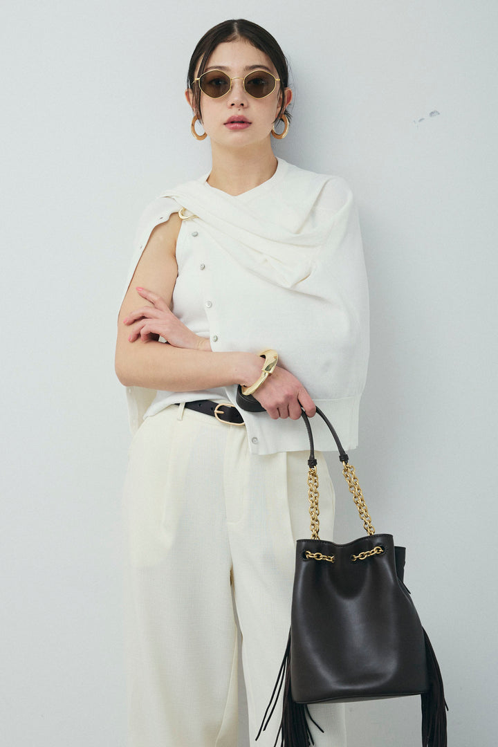 [予約/SET]シェルボタンクルーネックCD+ライトツイードタックワイドパンツ(2set)