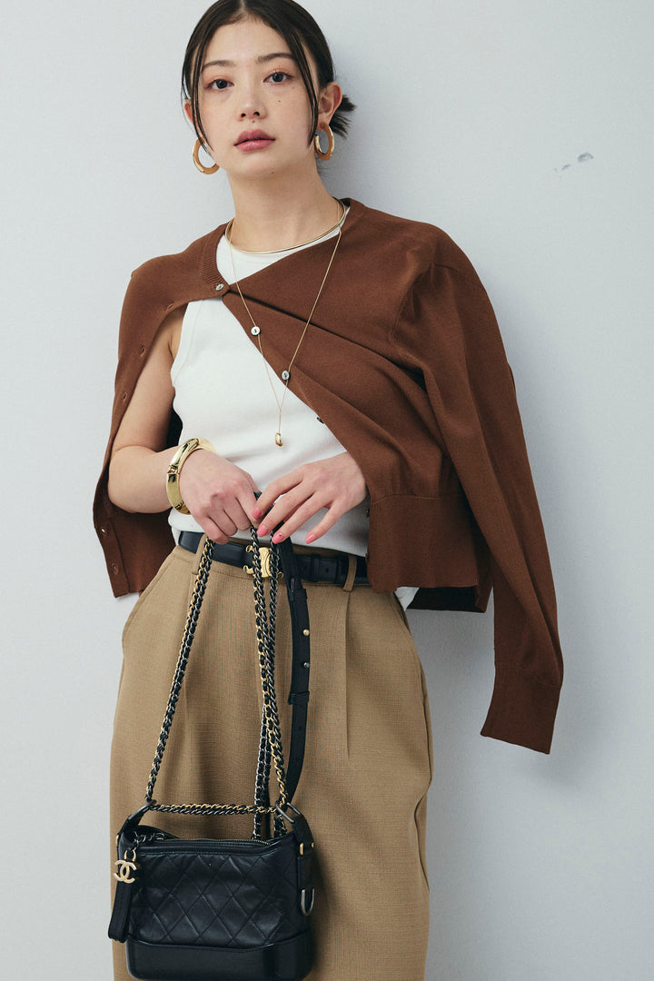 [予約/SET]シェルボタンクルーネックCD+ライトツイードタックワイドパンツ(2set)