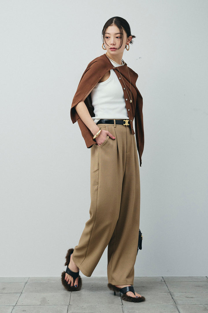 [予約/SET]シェルボタンクルーネックCD+ライトツイードタックワイドパンツ(2set)