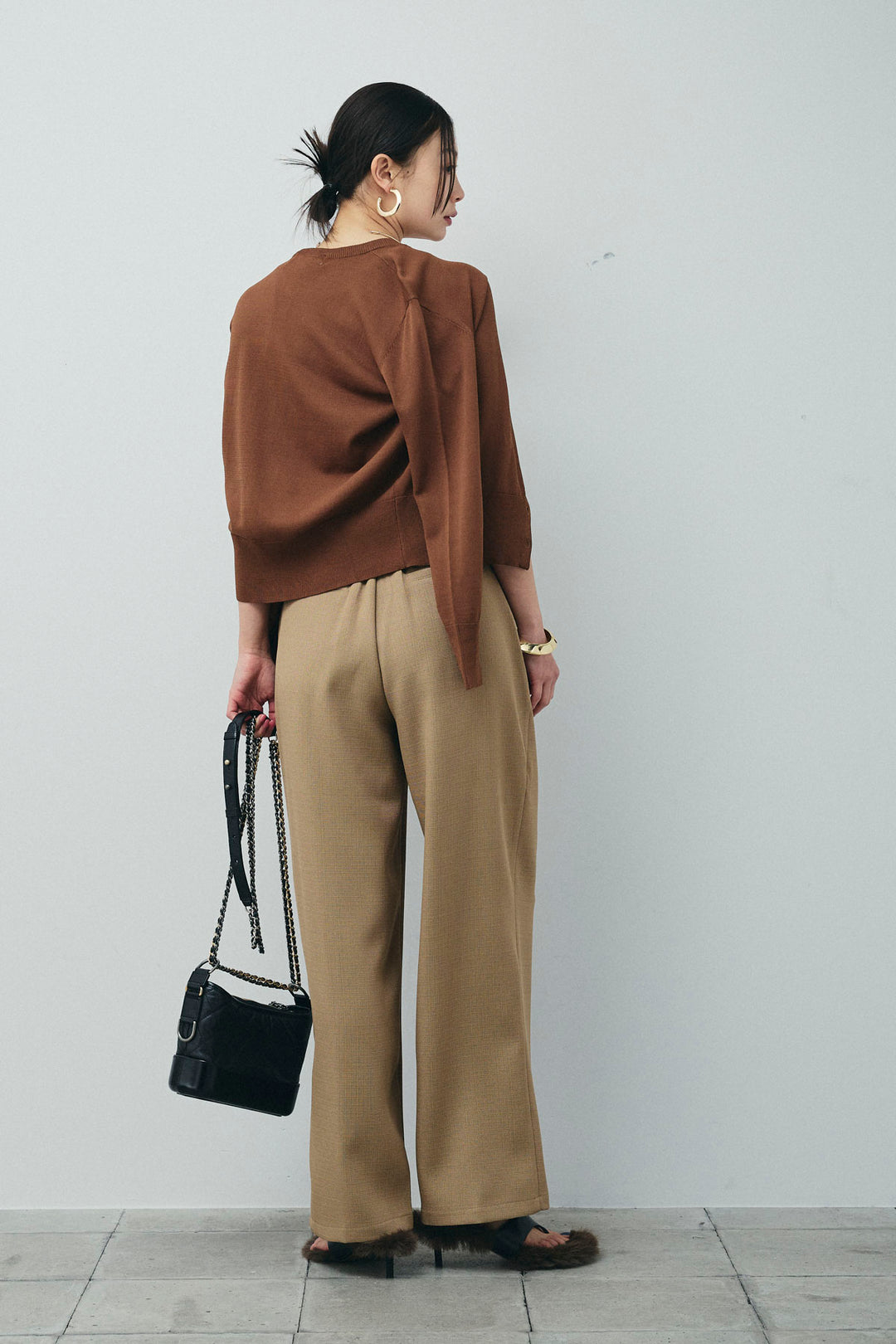 [予約/SET]シェルボタンクルーネックCD+ライトツイードタックワイドパンツ(2set)