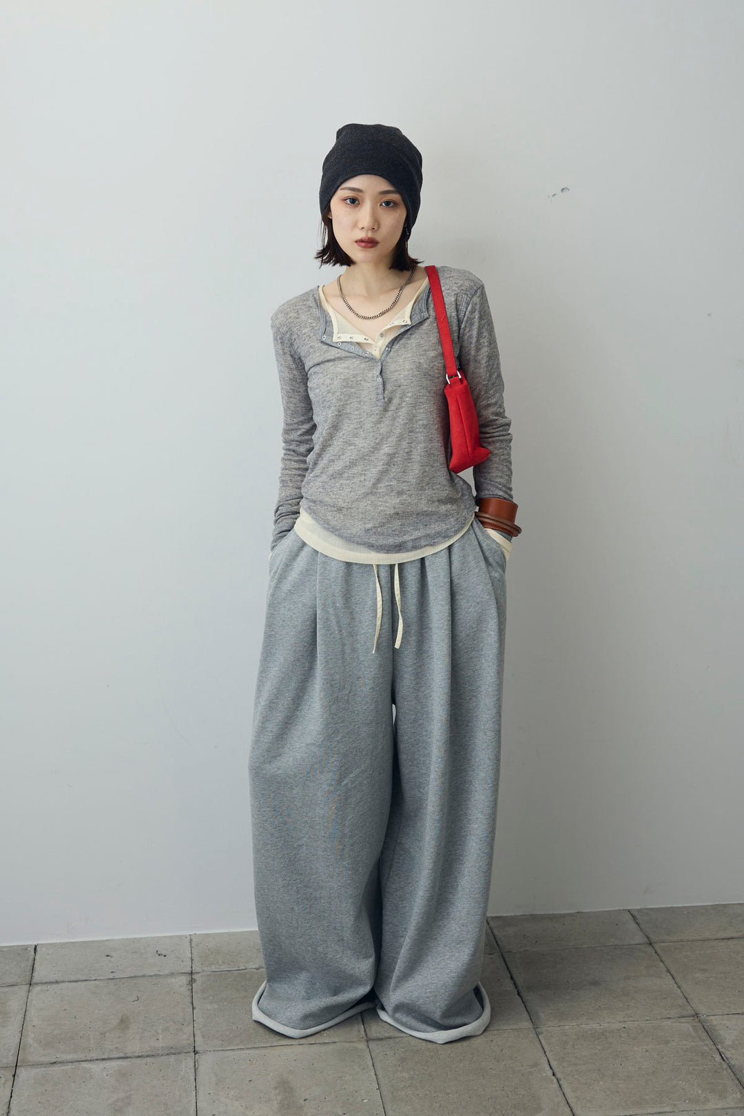 [予約/SET]シアーテレコヘンリーネックPO+シアーテレコヘンリーネックPO+ダブルウエストスウェットパンツ(3set)