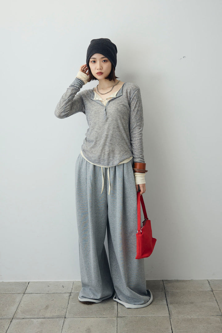 [予約/SET]シアーテレコヘンリーネックPO+シアーテレコヘンリーネックPO+ダブルウエストスウェットパンツ(3set)