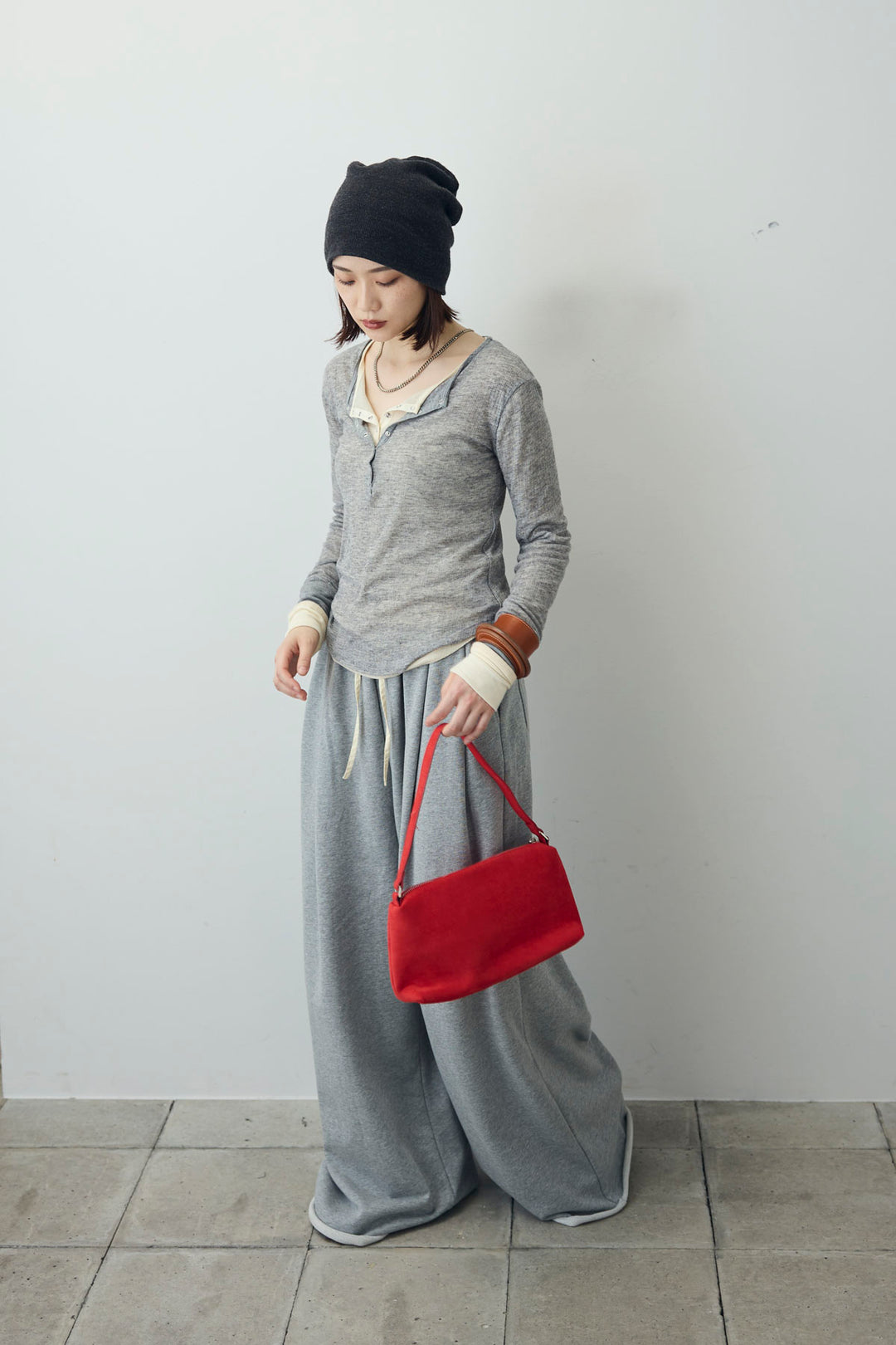 [予約/SET]シアーテレコヘンリーネックPO+シアーテレコヘンリーネックPO+ダブルウエストスウェットパンツ(3set)