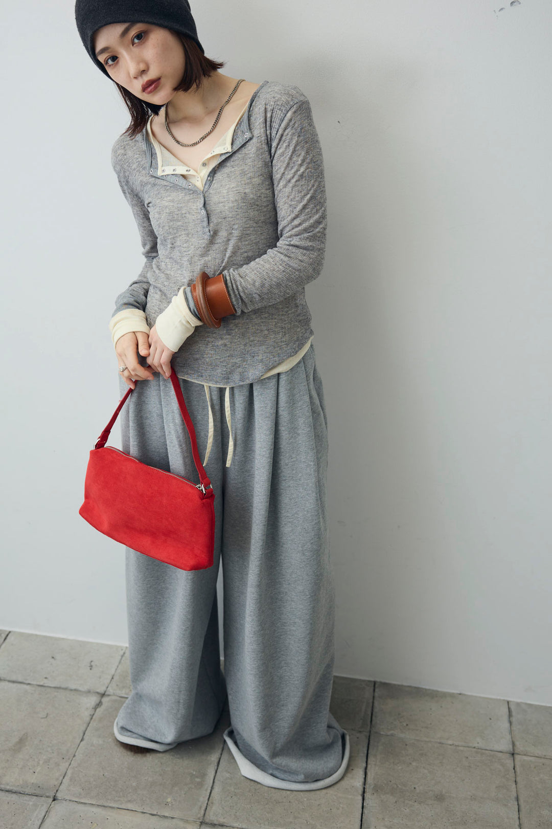 [予約/SET]シアーテレコヘンリーネックPO+シアーテレコヘンリーネックPO+ダブルウエストスウェットパンツ(3set)