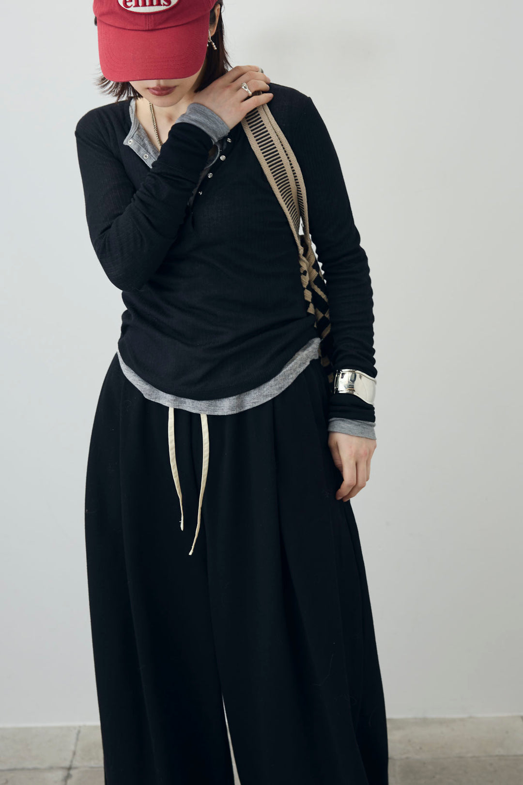 [予約/SET]シアーテレコヘンリーネックPO+シアーテレコヘンリーネックPO+ダブルウエストスウェットパンツ(3set)