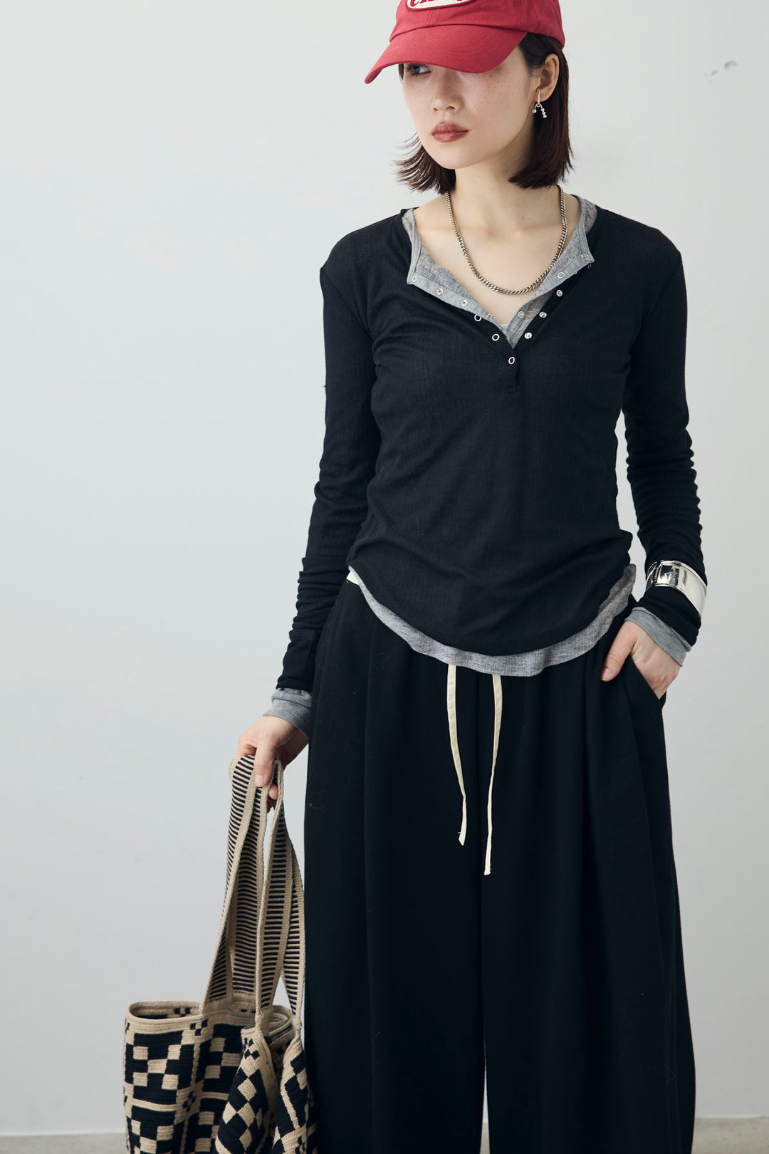 [予約/SET]シアーテレコヘンリーネックPO+シアーテレコヘンリーネックPO+ダブルウエストスウェットパンツ(3set)