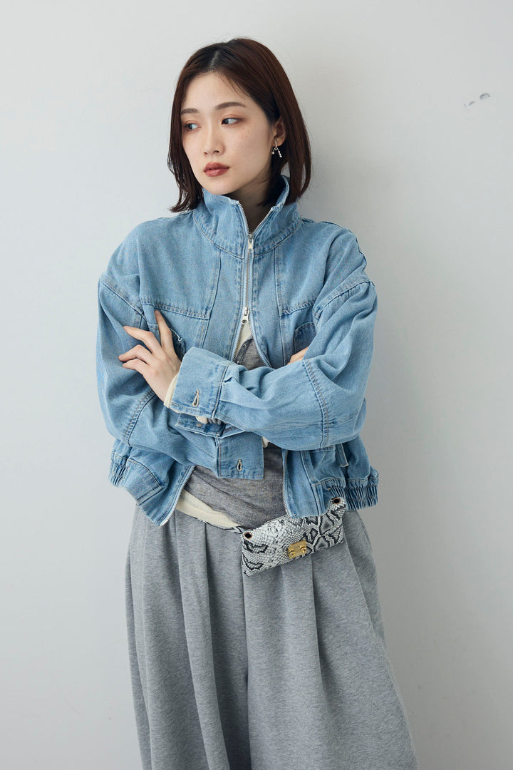 [予約/SET]シアーテレコヘンリーネックPO+ダブルウエストスウェットパンツ+スタンドカラーショート丈デニムブルゾン(3set)