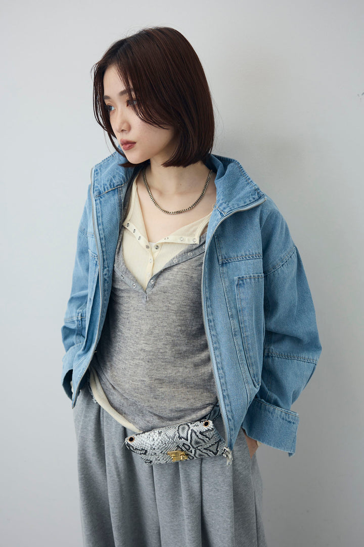 [予約/SET]シアーテレコヘンリーネックPO+スタンドカラーショート丈デニムブルゾン(2set)