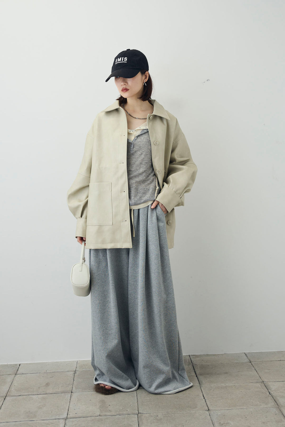 [予約/SET]シアーテレコヘンリーネックPO+フェイクレザー オーバーサイズ ダブルジップ ブルゾン(2set)