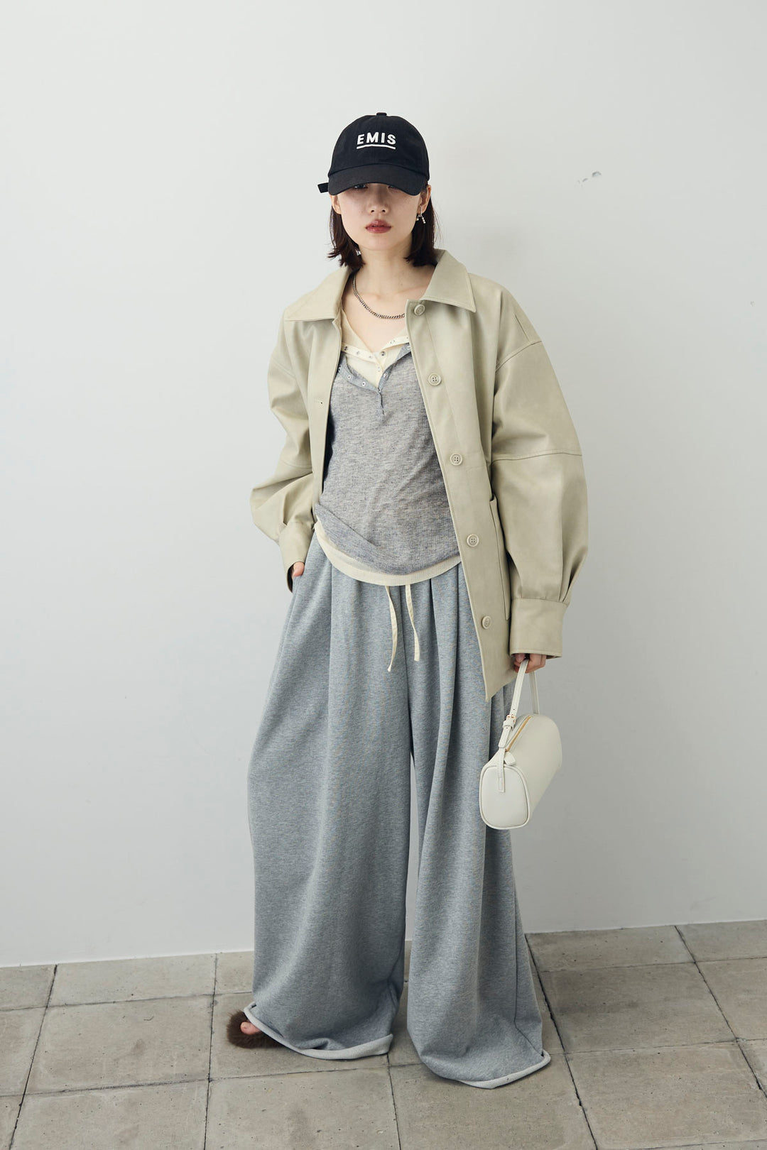 [予約/SET]シアーテレコヘンリーネックPO+フェイクレザー オーバーサイズ ダブルジップ ブルゾン(2set)