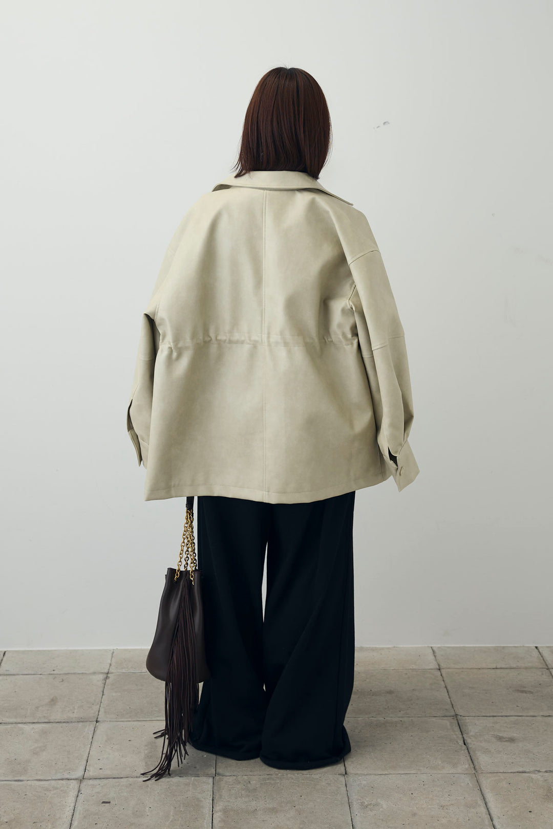 [予約/SET]ダブルウエストスウェットパンツ+フェイクレザー オーバーサイズ ダブルジップ ブルゾン(2set)