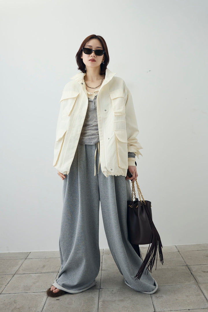 [予約/SET]ダブルウエストスウェットパンツ+ナイロンツイルミリタリーブルゾン(2set)