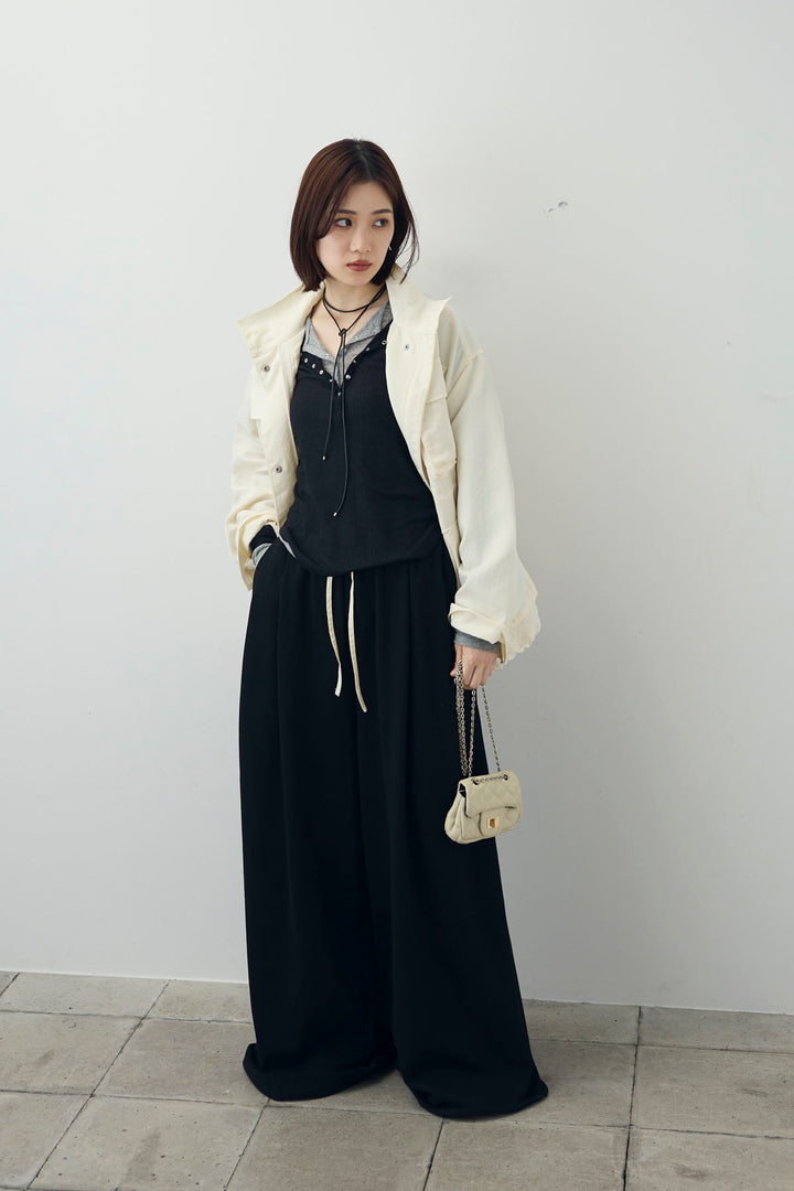 [予約/SET]ダブルウエストスウェットパンツ+ナイロンツイルミリタリーブルゾン(2set)